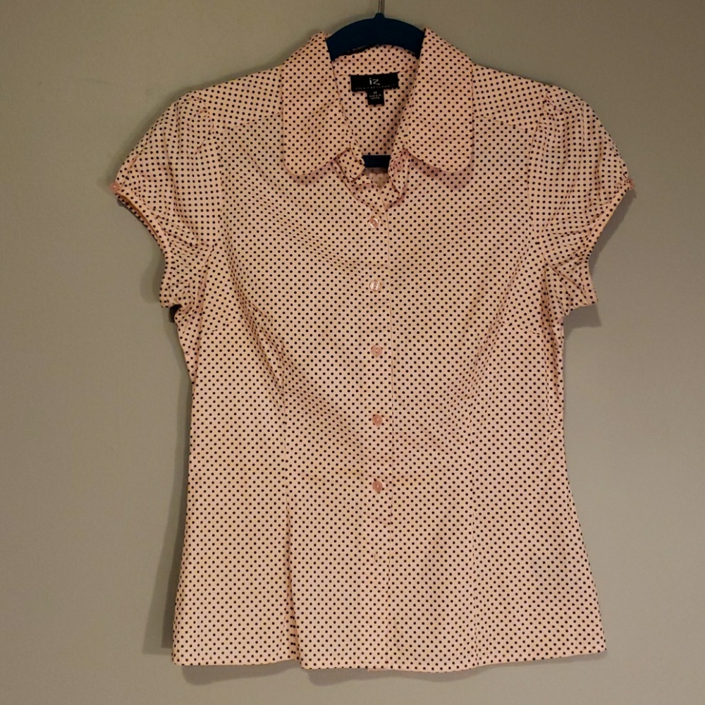 Pink and black polka dot cotton blouse